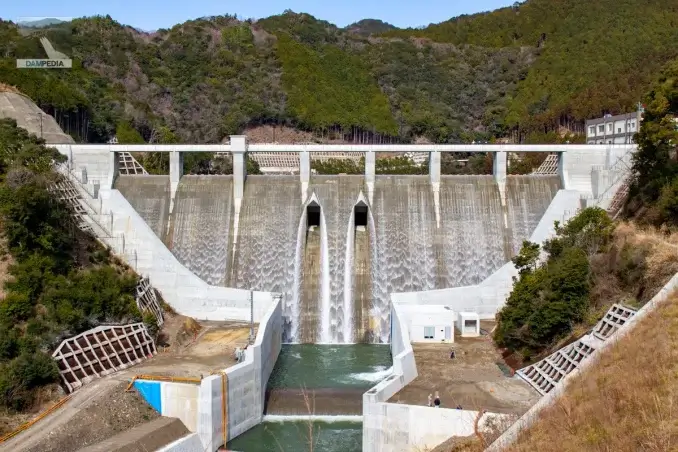 View of the downstream face of the dike