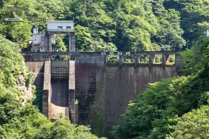 Overall view of the downstream face of the Ungawa Dam embankment, Part 2